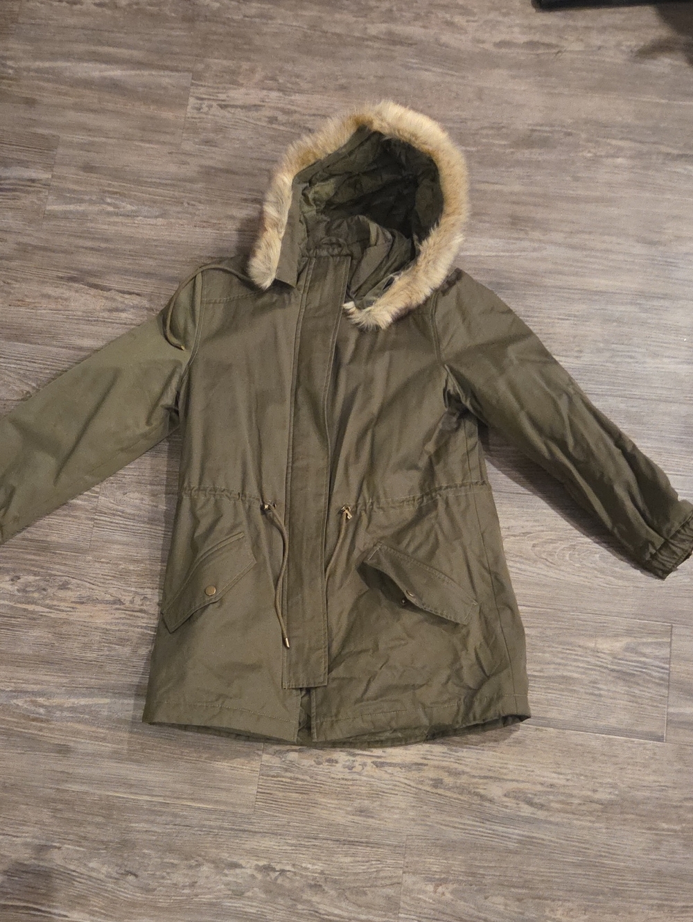 Banana Republic Olive Green Hooded Parka with Faux Fur Trim